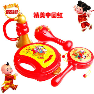 中国红吉祥如意经典4款 婴儿摇铃拍鼓婴幼儿玩具 3C认证塑胶