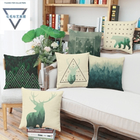小清新森系抱枕绿色抽象动物亚麻靠垫套含芯午睡办公室腰靠垫包邮