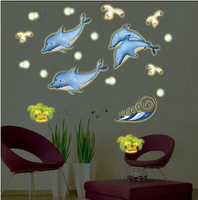 可移除环保卡通浴室儿童房天花板装饰荧光夜光贴墙贴画 海豚