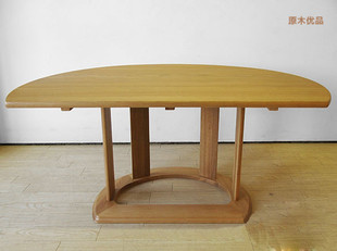 日式纯实木餐桌实木家具现代简约 不伸缩白橡木半圆餐厅家具特价