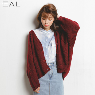羽迹EAL正品2015韩国蝙蝠袖加厚羊毛衫开衫毛衣针织衫时尚潮Y906