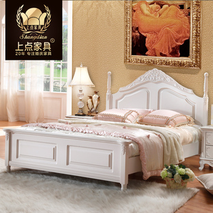 上点欧式床双人床韩式田园床公主床全白色实木床1.5米1.8米高箱床