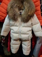 2016冬装欧美童装男女童中大童套装超大貉子毛领羽绒服出口俄罗斯