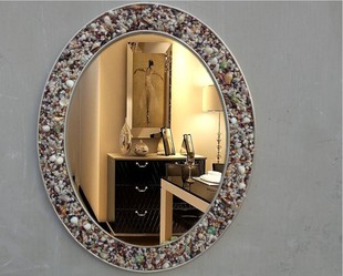 直销欧式天然贝壳卫浴镜美式椭圆地中海彩石浴室镜梳妆镜子装饰镜