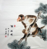 四尺斗方国画工笔走兽猴 猴趣图 金泉手绘原稿真迹字画16071830