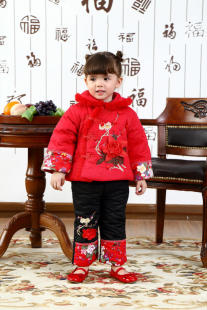儿童卫衣二件套加厚加棉女童冬装小孩套装0-1-2-3岁宝宝唐装装新