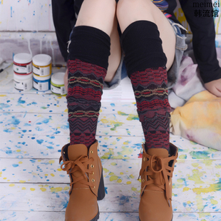 日系女秋冬学生加厚踩脚护腿袜韩国糖果色过膝袜子长筒袜堆堆袜套