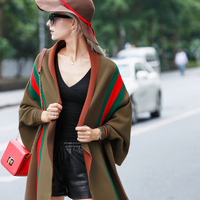 2016冬季新款修身显廋大码针织女装气质时尚通勤韩版条文披肩上衣