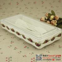 韩国进口正品 smf 皇家玫瑰筷子盒  餐具收纳盒 陶瓷筷勺盒