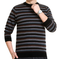 正品男士羊绒衫中年条纹圆领套头羊毛衫秋冬新款针织衫品牌毛衣