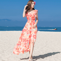 夏季女装吊带长裙雪纺露背连衣裙波西米亚长裙海边海岛度假沙滩裙