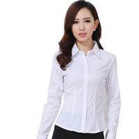 通勤工装衬衫白色衬衣女长袖纯棉职业大码工作服工装ol白衬衫长袖
