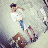 韩国夏季背后卡通鼠宽松显瘦中长款短袖T恤连衣裙女夏