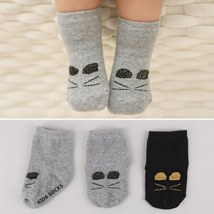 2015秋冬季新款 韩国儿童纯棉金丝小猫短袜 儿童宝宝婴儿防滑袜子
