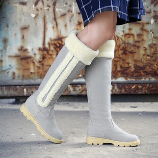 冬季韩版甜美绒面高筒雪地靴初中高中大学生平跟保暖长靴子女棉鞋