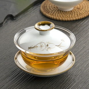 三才盖碗玻璃陶瓷盖盖碗釉下彩盖碗大号泡茶器冲茶器茶杯功夫茶具