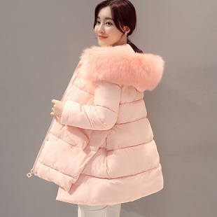 2016fivetozero女装新品韩版显瘦大毛领中长款棉衣棉服外套