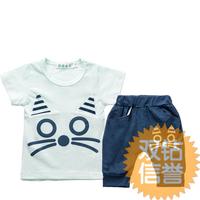 新款童装 夏季男童猫咪套装休闲儿童衣服短袖套装中小童宝宝特价