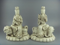 明清瓷器古董收藏古玩德化瓷器人物塑像文珠普贤观音两件瓷器