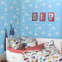 儿童房墙纸 男孩女孩环保无纺布卡通风格喜洋洋蓝色 温馨卧室壁纸