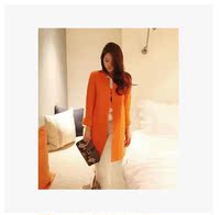 女式16新款韩版亮丽桔色秋冬装中长款简约气质羊毛呢大衣女装外套
