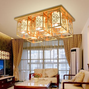 新中式吸顶灯 长方形餐厅灯铁艺客厅灯具 中国风土豪金色酒店灯