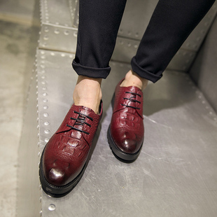 2015新品布洛克英伦男鞋低帮鳄鱼纹韩版潮流鞋时尚带鞋发型师皮鞋