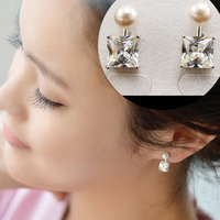 韩国时尚明星同款耳钉 闪钻珍珠耳环 李多海同款渡银防过敏耳饰