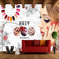 美甲店墙纸 韩式半永久宣传海报 墙壁画 纹眉纹唇化妆品店壁画