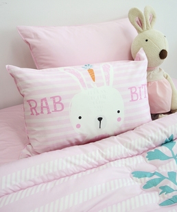 韩国代购新品 粉色大白兔和胡萝卜图案纯棉卡通枕套40*60 一只