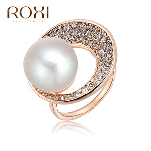 ROXI饰品名牌专柜正品欧美畅销 进口捷克钻玫瑰金偏珍珠戒指