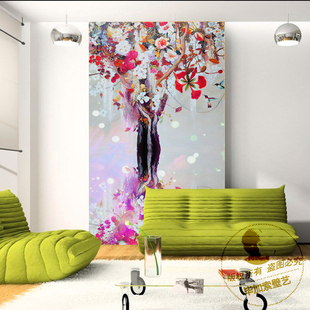 欧式现代简约3D立体玄关壁纸壁画 走廊过道墙纸装饰画 竖版花朵树