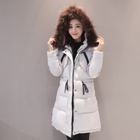 2016冬季女外套韩版显瘦收腰中长款棉服真毛领连帽潮流灰色棉衣潮