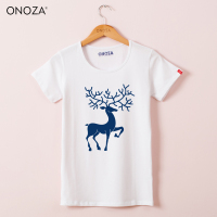 ONOZA2015新款女装夏季t恤女短袖 驯鹿简约印花圆领修身薄款t桖