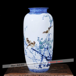 景德镇陶瓷器 手绘花瓶现代时尚简约家居客厅台面装饰品青花摆件