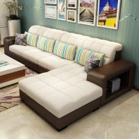 展梵 现代简约客厅皮加布艺沙发转角组合大小户型皮布沙发 可拆洗