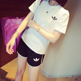 夏装新款女装韩版大码T恤休闲学生跑步两件套短袖短裤运动服套装