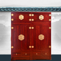『正宗老榆木』平板顶箱衣柜组合 全实木手工雕刻明清仿古典家具
