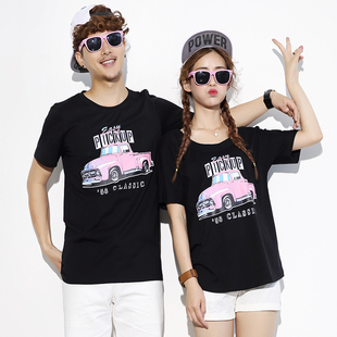 日韩版海边度假情侣装夏装2015新款韩国学生汽车印花男女短袖t恤