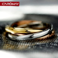 卡洛美饰品 韩国时尚玫瑰金钛钢三环戒指女 情侣食指戒中指戒指环