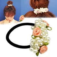 韩国发圈发绳头花串珠布艺花朵珍珠扎头发橡皮筋头绳盘发卡发饰品