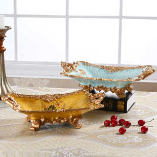 欧式复古高端树脂水果盘 做旧彩绘工艺礼品奢华装饰果盆创意摆件