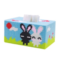 3D十字绣立体绣钻石毛线绣纸巾盒抽纸盒黑白兔客厅新款家居日用