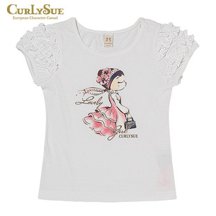 Curlysue韩国可爱秀童装夏季新品女童短袖T恤纯棉针织休闲衫