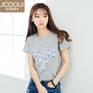 jcoolstory韩国2015夏装新款20卡通宽松短袖韩版纯棉女t恤上衣潮