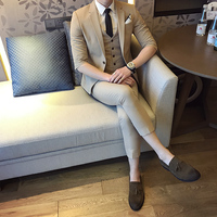 默写夏季韩版修身短袖西服套装男发型师七分袖中袖西装套装礼服男