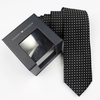 美国大牌色织真丝提花男士韩版7CM窄领带刺绣黑色白圆点 礼盒装
