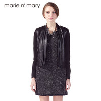 玛丽安玛丽2015新女春装皮拼针织铆钉长袖夹克AMC131LJK119