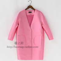 2015春季新品茧形风衣缎面中长外套韩国laawaap独家设计
