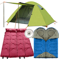 露营帐篷 双层户外野营帐篷睡袋充气防潮垫子双人露营套餐套装